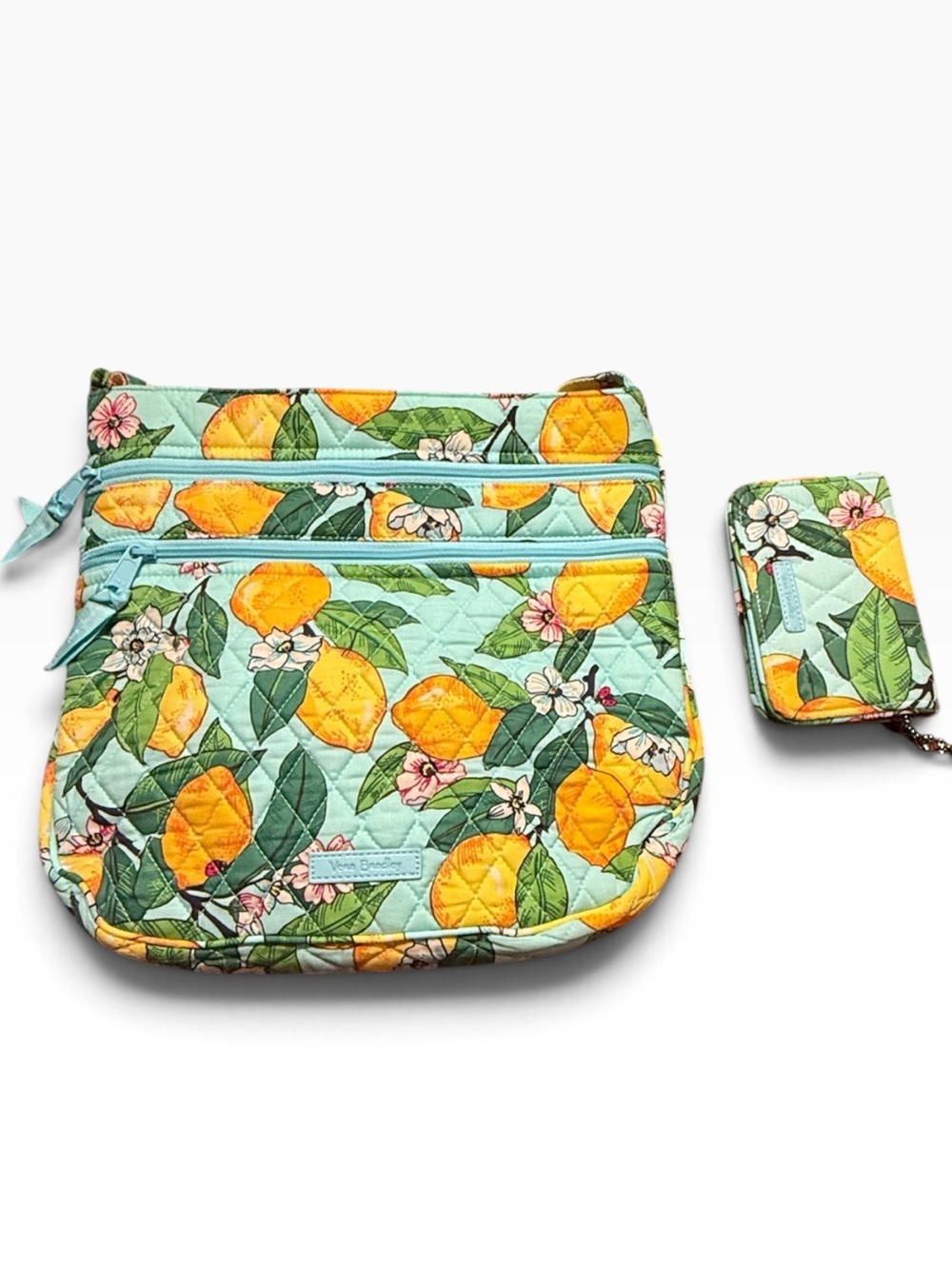 Vera Bradley Aqua Quilted Crossbody with Yellow Lemon Print and Wallet